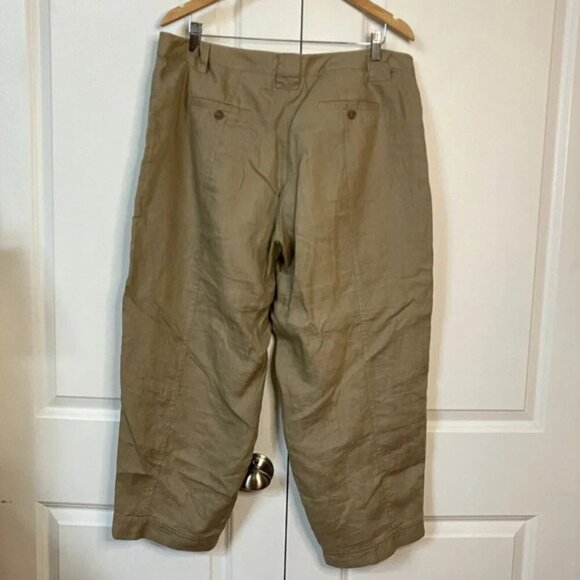 Cassis 100% Linen Tan Pant Capri Pants Neutral Trousers Crop Adjustable Cuff - Picture 7 of 8